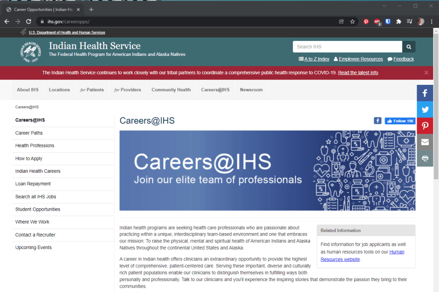 IHS Career Opps homepage