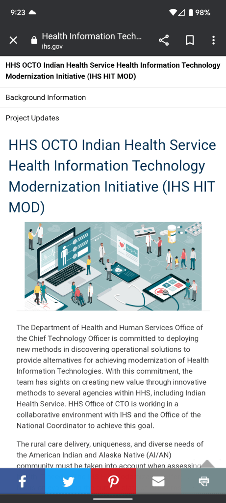 Mobile screenshot of the IHS HIT website