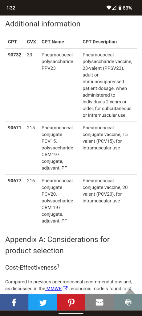 Mobile view of one of the page's tables. The table components resize dynamically so that users do not have to scroll horizontally to access content