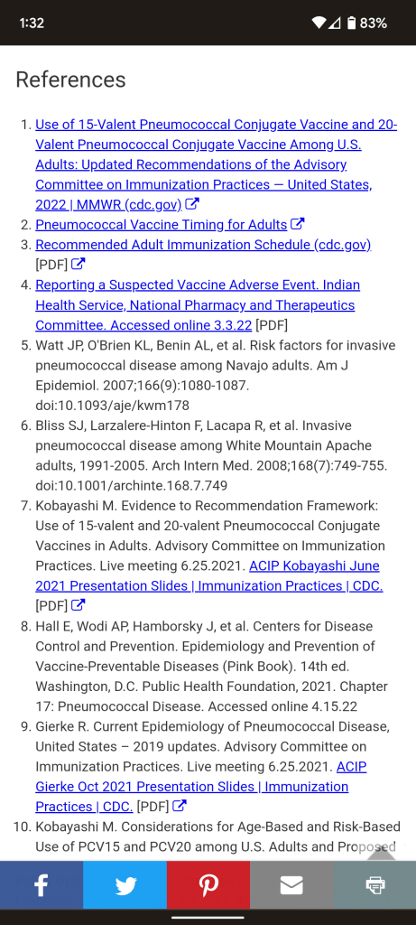Mobile view of the References section of the page. Content scales down dynamically to fit the screen.