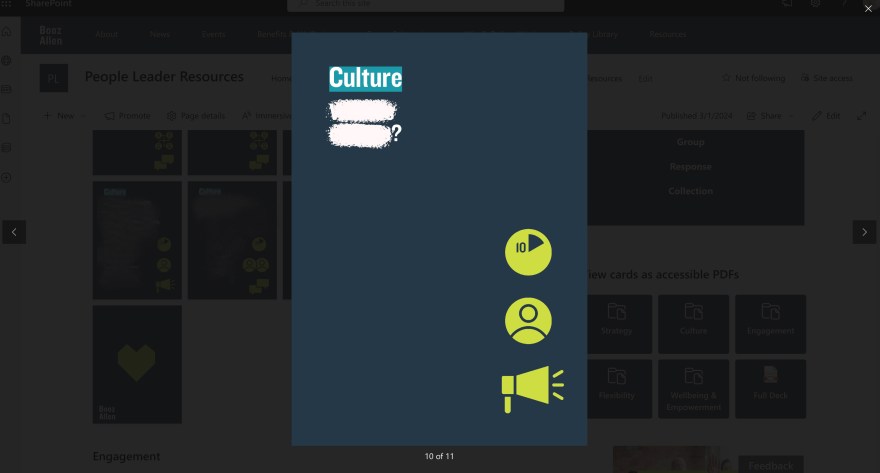 A navy blue card full-screen with a question and icons identifying the amount of time, group size, and activity type