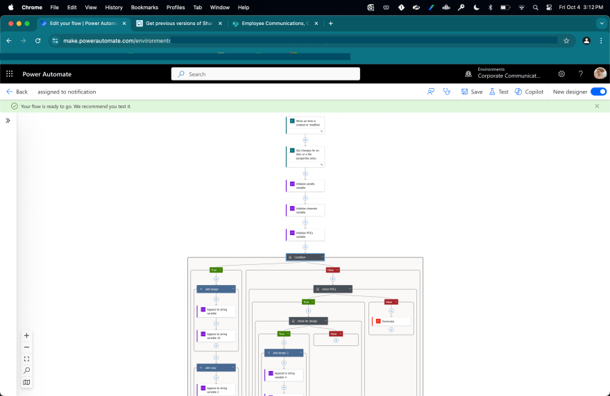 screenshot of a Power Automate flow that sends emails based on conditions